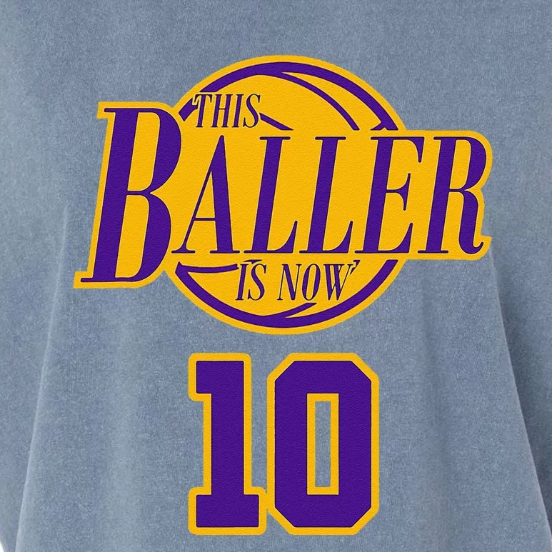 10 Years Old Birthday Basketball Baller Purple And Yellow Garment-Dyed Women's Muscle Tee