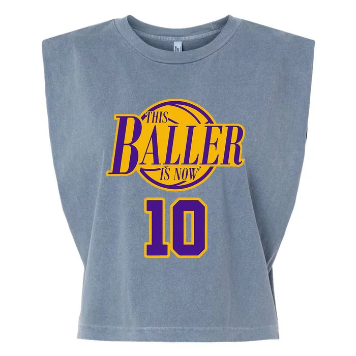 10 Years Old Birthday Basketball Baller Purple And Yellow Garment-Dyed Women's Muscle Tee