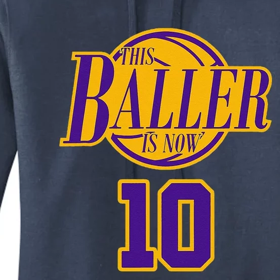 10 Years Old Birthday Basketball Baller Purple And Yellow Women's Pullover Hoodie