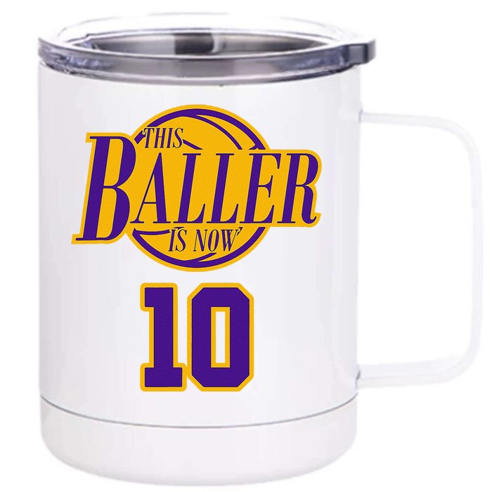 10 Years Old Birthday Basketball Baller Purple And Yellow Front & Back 12oz Stainless Steel Tumbler Cup