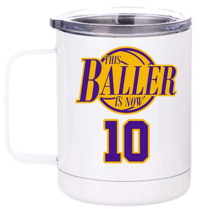 10 Years Old Birthday Basketball Baller Purple And Yellow Front & Back 12oz Stainless Steel Tumbler Cup