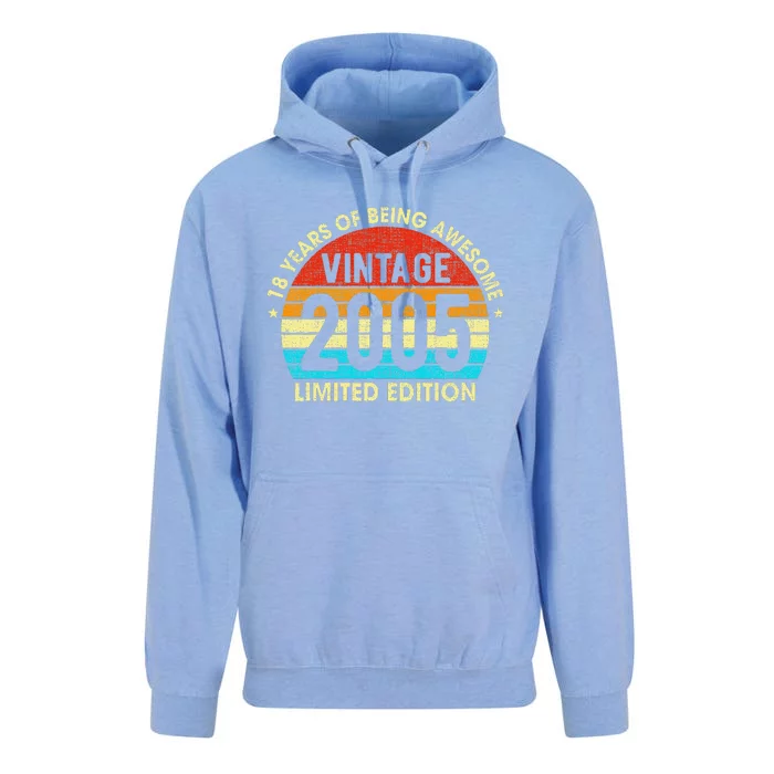 18 Years Old Gift Vintage 2005 Limited Edition 18th Birthday Unisex Surf Hoodie