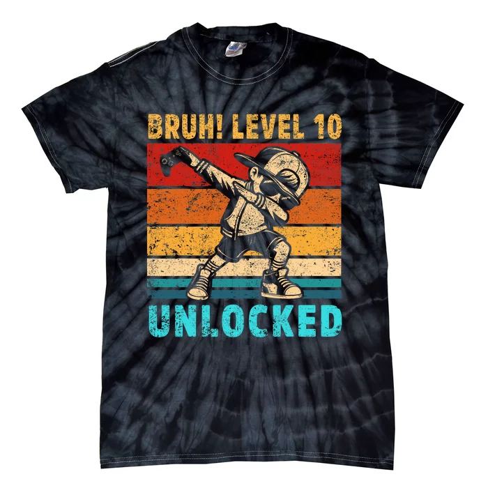 10 Year Old Birthday Dabbing Boy Bruh 10th Level Unlocked Tie-Dye T-Shirt