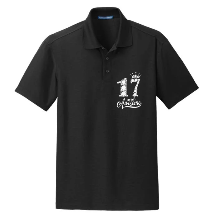 17 Year Old Gift 17 And Awesome 17th Birthday Diamond Crown Dry Zone Grid Performance Polo