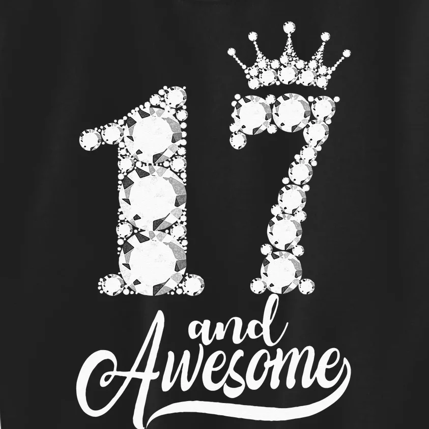 17 Year Old Gift 17 And Awesome 17th Birthday Diamond Crown Kids Sweatshirt