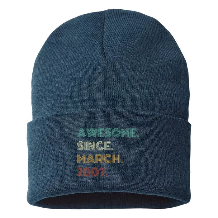 16 Years Old Awesome Since March 2007 16th Birthday Sustainable Knit Beanie