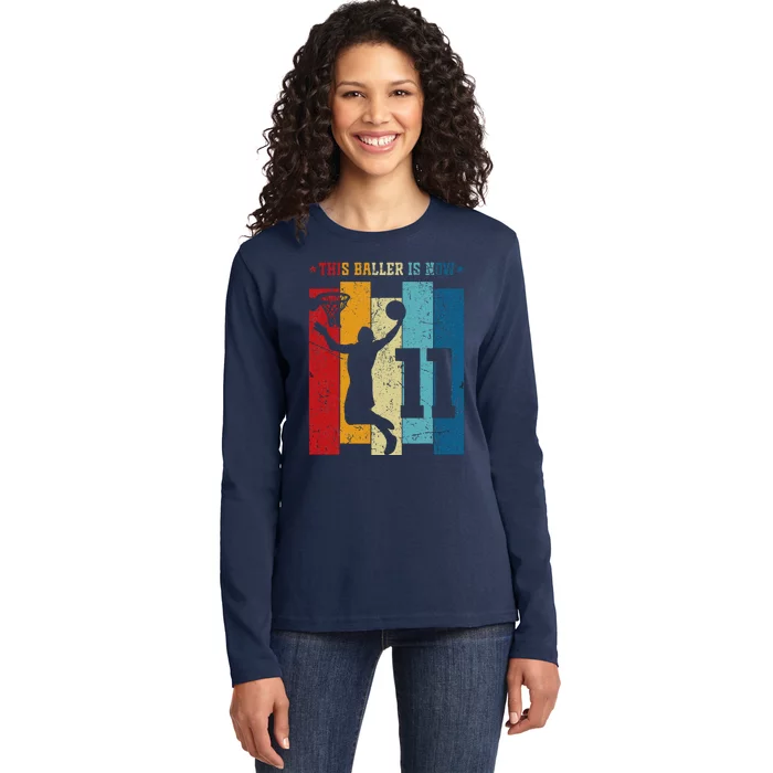 11 Year Old Basketball 11th Birthday Boy Basketball Player Ladies Long Sleeve Shirt