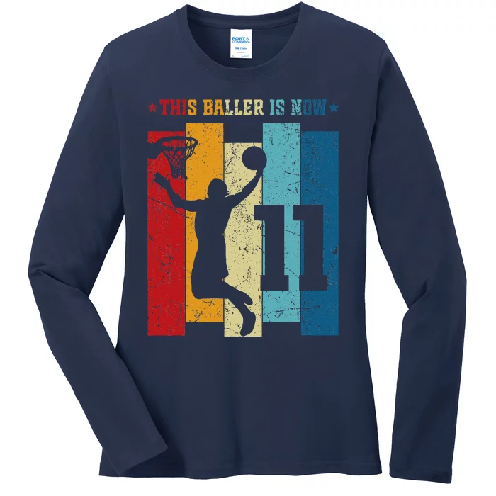 11 Year Old Basketball 11th Birthday Boy Basketball Player Ladies Long Sleeve Shirt