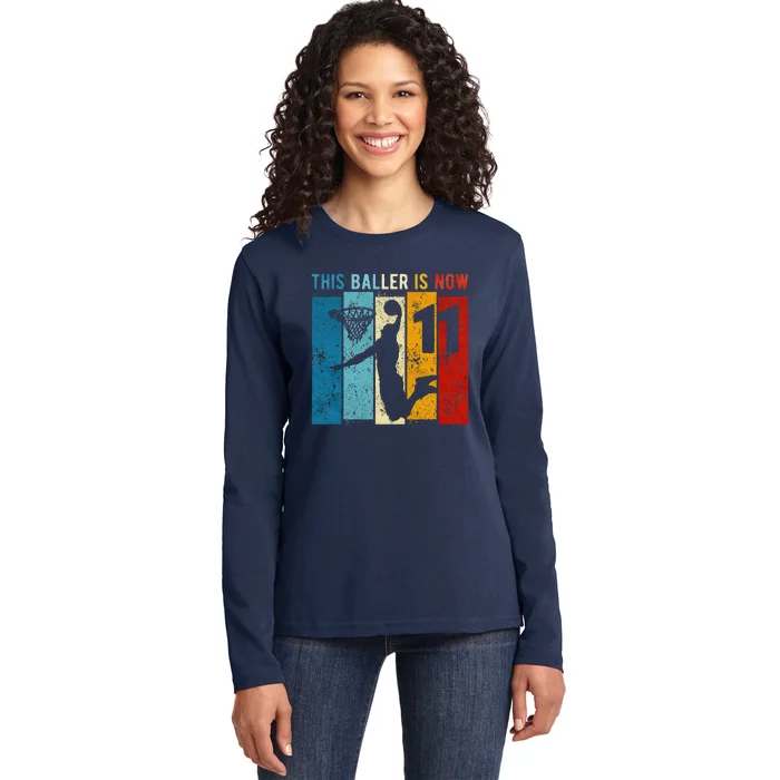 11 Year Old Basketball 11th Birthday Boy Ladies Long Sleeve Shirt