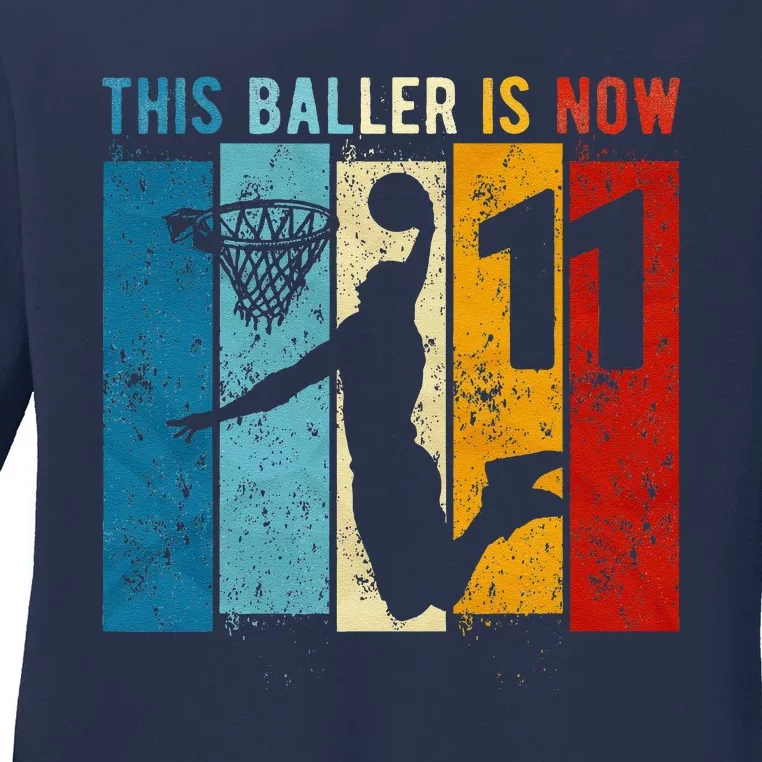 11 Year Old Basketball 11th Birthday Boy Ladies Long Sleeve Shirt