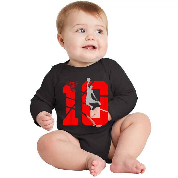 10 Year Old 10th Basketball Birthday Partytheme Year Old 10 Baby Long Sleeve Bodysuit