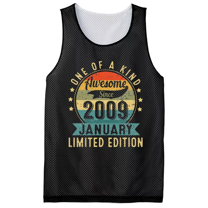 14 Year Old Gift Awesome Since January 2009 14th Birthday Mesh Reversible Basketball Jersey Tank