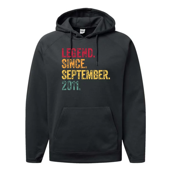 11 Years Old Legend Since September 2011 11th Birthday Gift Performance Fleece Hoodie