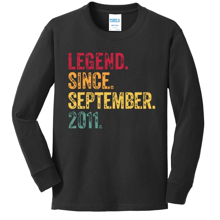 11 Years Old Legend Since September 2011 11th Birthday Gift Kids Long Sleeve Shirt