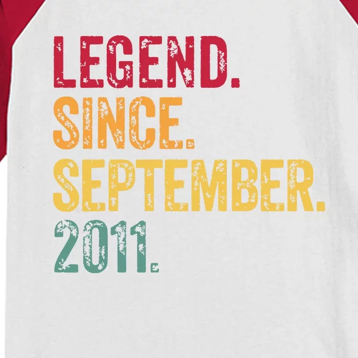 11 Years Old Legend Since September 2011 11th Birthday Gift Kids Colorblock Raglan Jersey