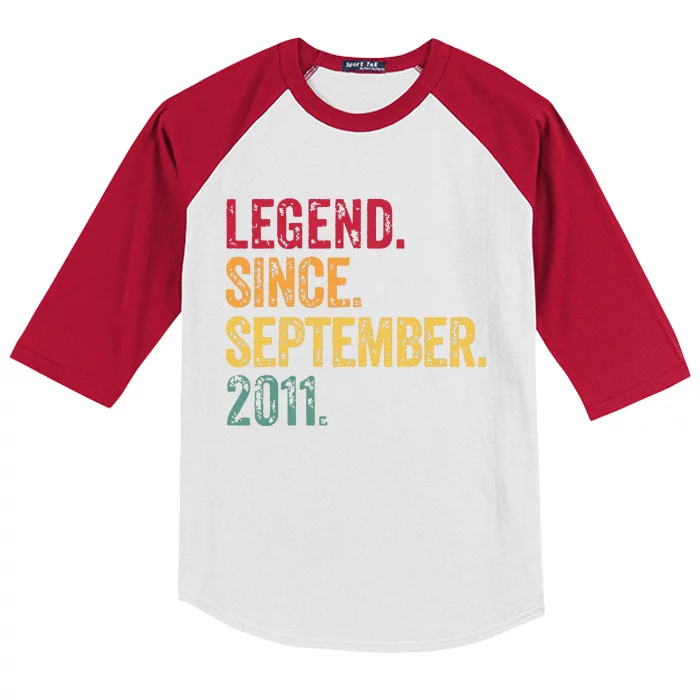 11 Years Old Legend Since September 2011 11th Birthday Gift Kids Colorblock Raglan Jersey