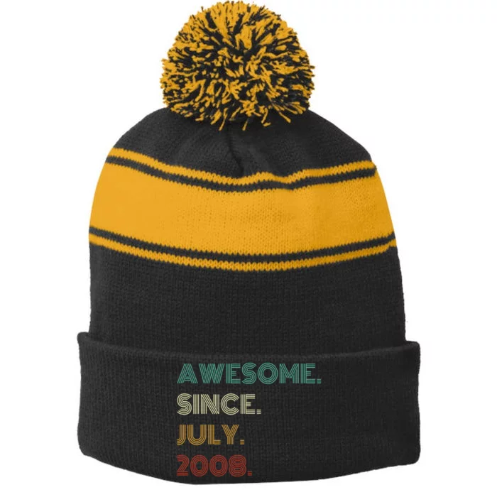 16 Years Old Awesome Since July 2008 16th Birthday Stripe Pom Pom Beanie