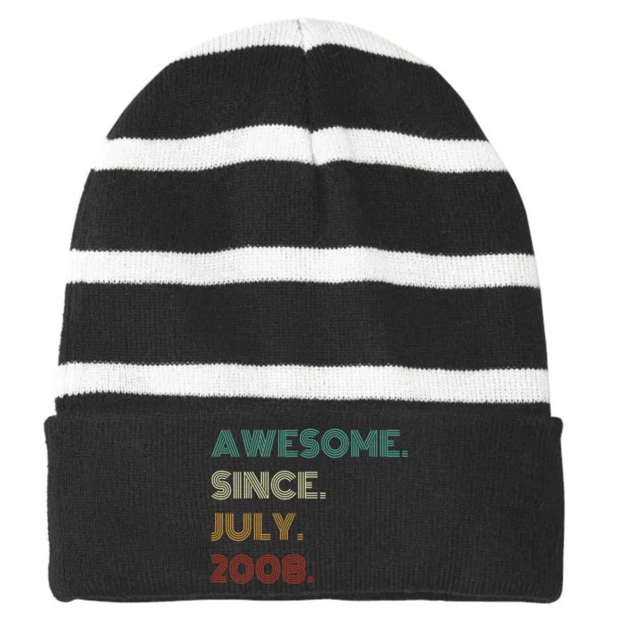 16 Years Old Awesome Since July 2008 16th Birthday Striped Beanie with Solid Band