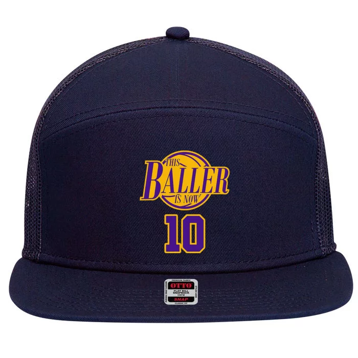 10 Years Old Birthday Basketball Baller Purple And Yellow 7 Panel Mesh Trucker Snapback Hat