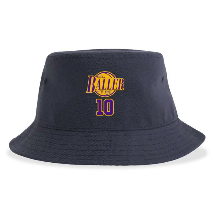 10 Years Old Birthday Basketball Baller Purple And Yellow Sustainable Bucket Hat