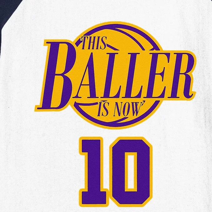 10 Years Old Birthday Basketball Baller Purple And Yellow Baseball Sleeve Shirt