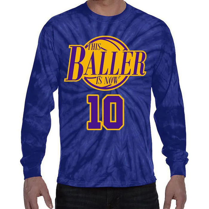 10 Years Old Birthday Basketball Baller Purple And Yellow Tie-Dye Long Sleeve Shirt