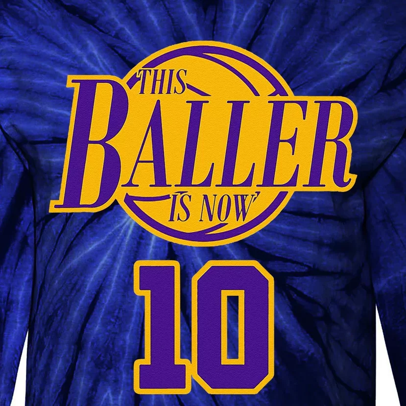 10 Years Old Birthday Basketball Baller Purple And Yellow Tie-Dye Long Sleeve Shirt