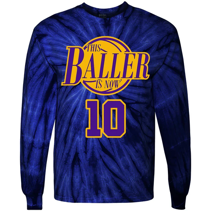 10 Years Old Birthday Basketball Baller Purple And Yellow Tie-Dye Long Sleeve Shirt