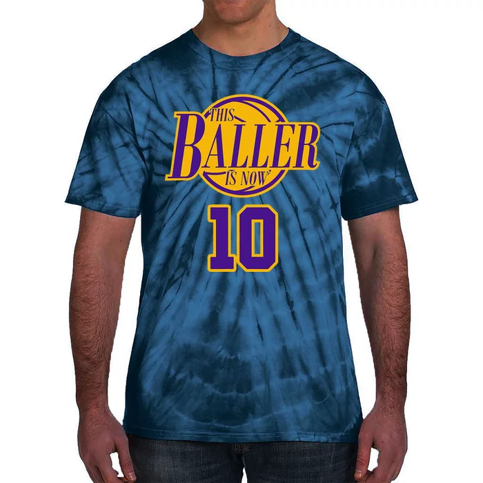 10 Years Old Birthday Basketball Baller Purple And Yellow Tie-Dye T-Shirt