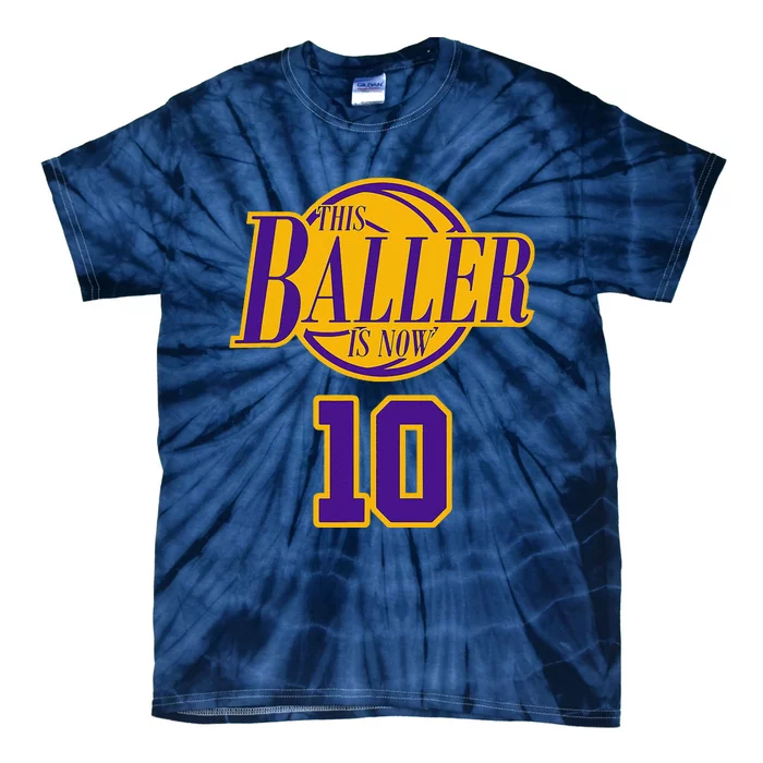 10 Years Old Birthday Basketball Baller Purple And Yellow Tie-Dye T-Shirt