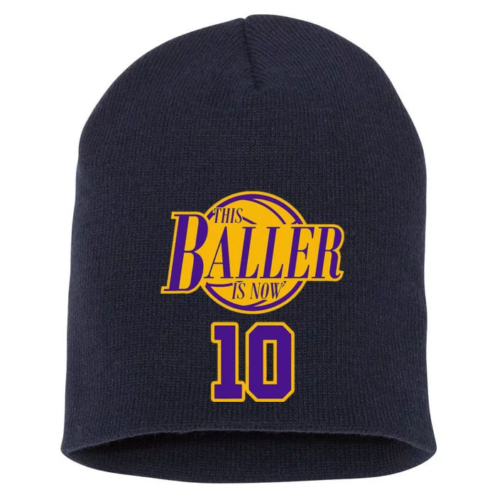 10 Years Old Birthday Basketball Baller Purple And Yellow Short Acrylic Beanie