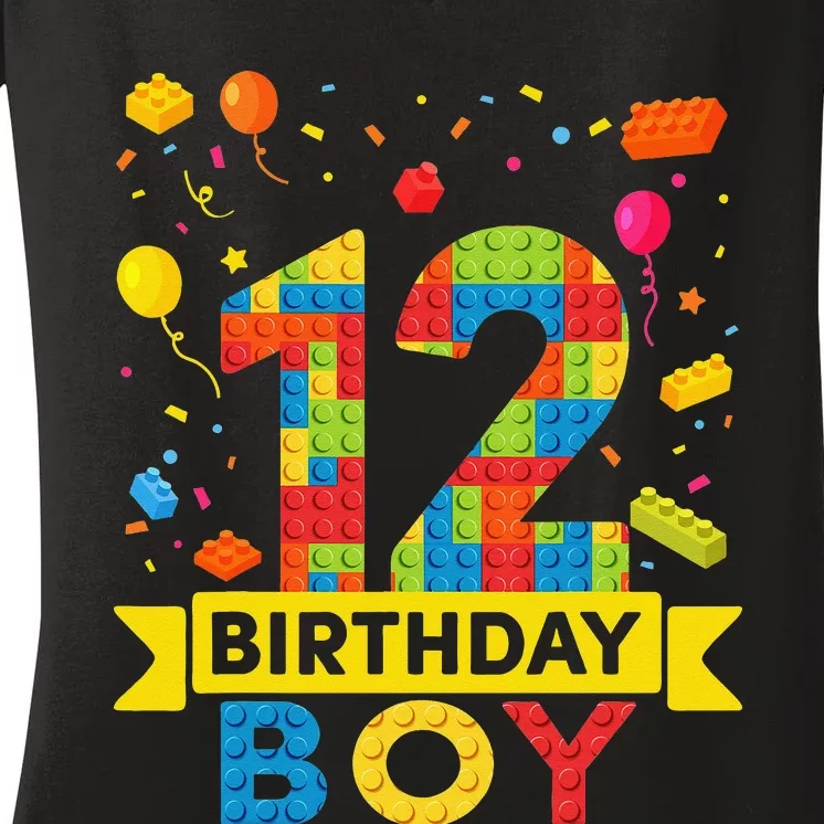 12 Year Old Building Blocks 12th Birthday Women's V-Neck T-Shirt