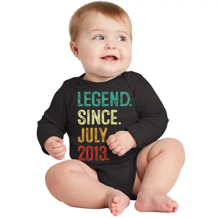 10 Years Old Legend Since July 2013 10th Birthday Baby Long Sleeve Bodysuit