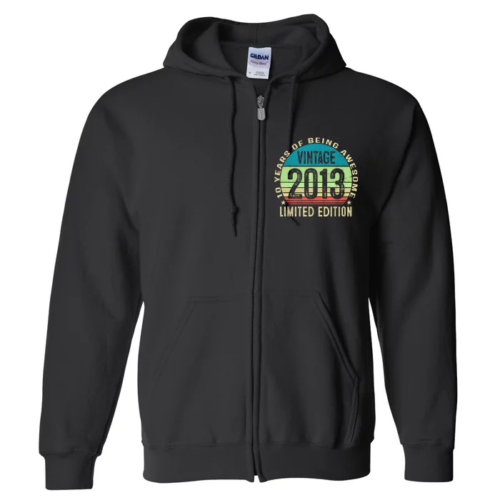 10 Year Old Gift Teen Vintage 2013 10th Birthday Full Zip Hoodie