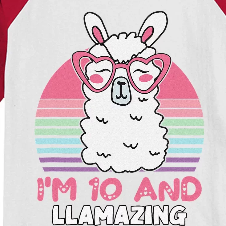 10 Years Old 10th Birthday Llama Birthday Gift Kids Colorblock Raglan Jersey