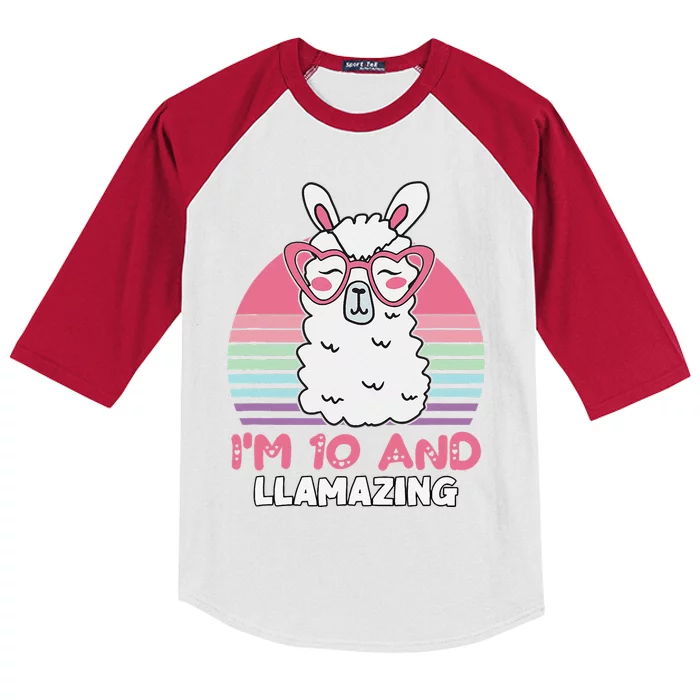 10 Years Old 10th Birthday Llama Birthday Gift Kids Colorblock Raglan Jersey