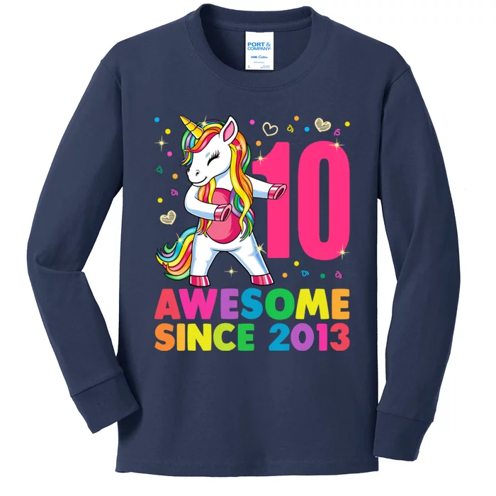 10 Years Old Unicorn Flossing 10th Birthday Girl Party Kids Long Sleeve Shirt