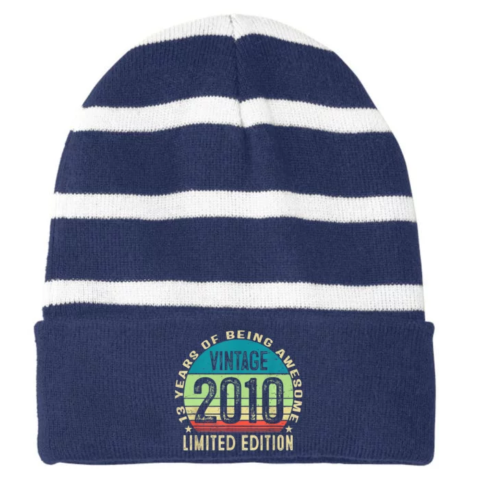 13 Year Old Gift Teen Vintage 2010 13th Birthday Striped Beanie with Solid Band