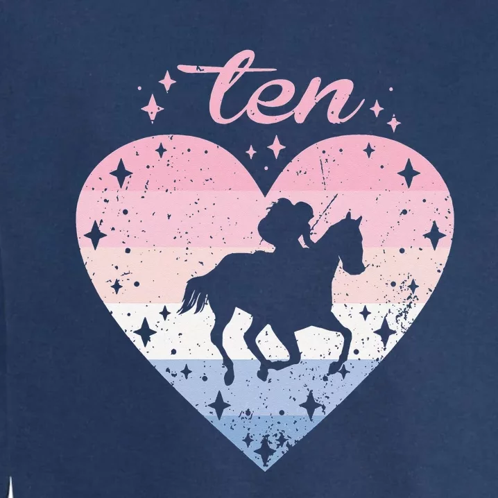 10 Year Old Cute Horse Riding Birthday Garment-Dyed Sweatshirt