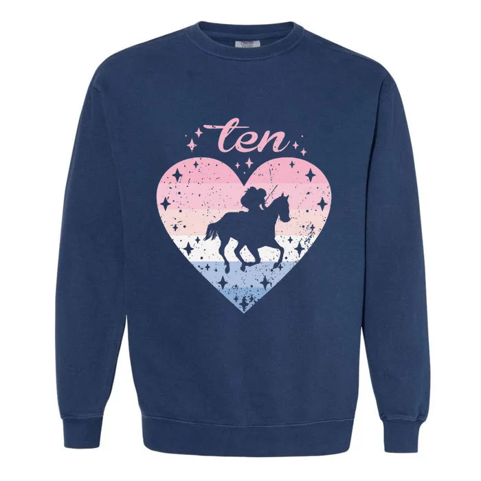 10 Year Old Cute Horse Riding Birthday Garment-Dyed Sweatshirt