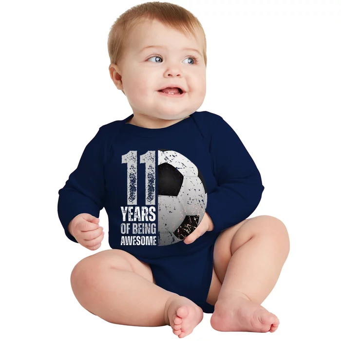 11 Year Old Soccer 11th Birthday Player Bday Party Baby Long Sleeve Bodysuit