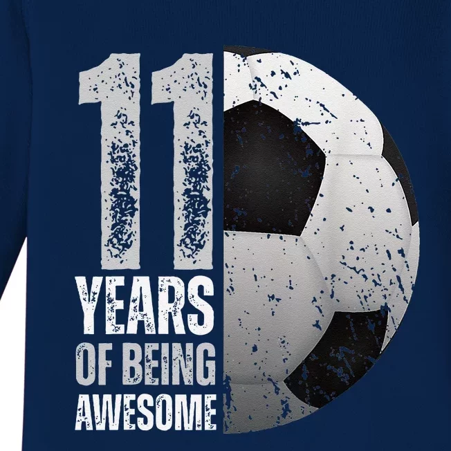 11 Year Old Soccer 11th Birthday Player Bday Party Baby Long Sleeve Bodysuit