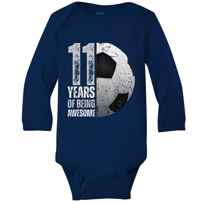 11 Year Old Soccer 11th Birthday Player Bday Party Baby Long Sleeve Bodysuit