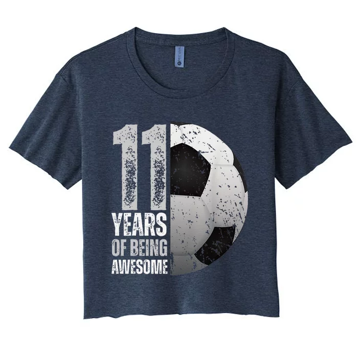 11 Year Old Soccer 11th Birthday Player Bday Party Women's Crop Top Tee