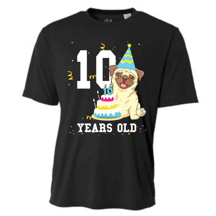 10 Years Old Birthday Pug Dog Lover Party Kids Boy Girl Cooling Performance Crew T-Shirt