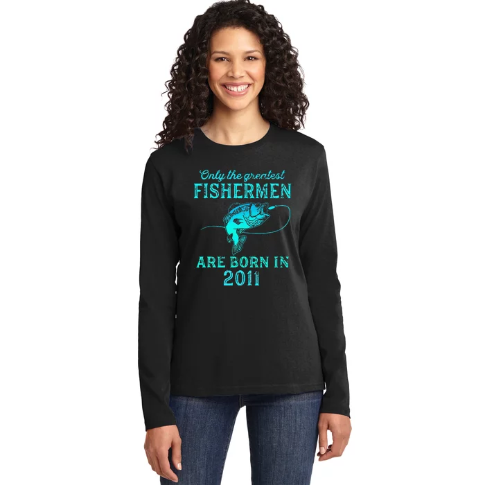 12 Years Old Fisherman Born In 2011 12th Birthday Ladies Long Sleeve Shirt