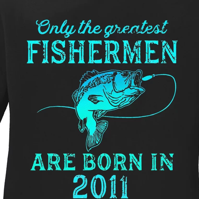 12 Years Old Fisherman Born In 2011 12th Birthday Ladies Long Sleeve Shirt