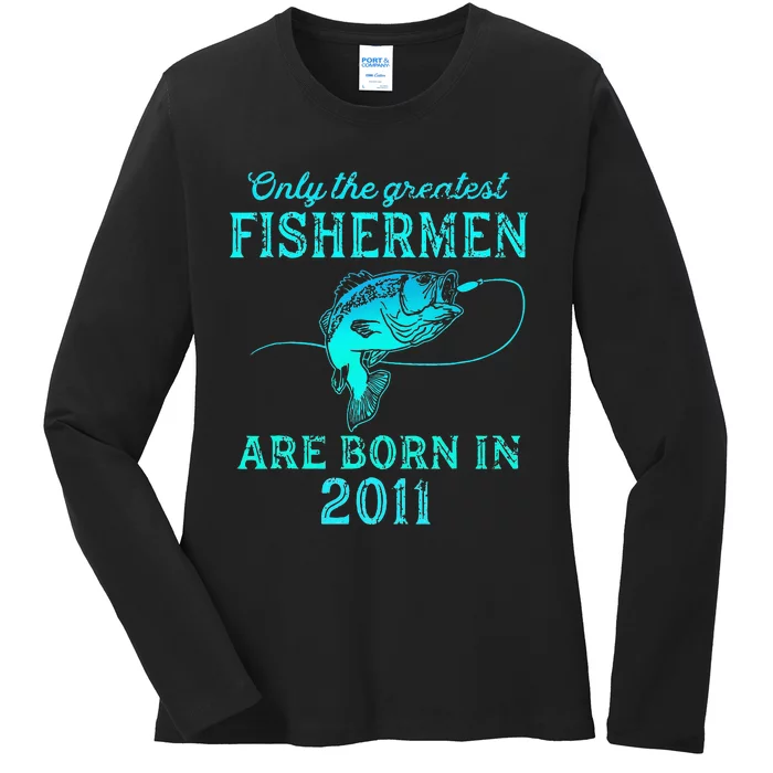 12 Years Old Fisherman Born In 2011 12th Birthday Ladies Long Sleeve Shirt