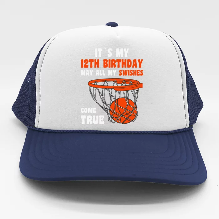 12 Year Old Happy 12th Birthday Basketball 12th Birthday Trucker Hat