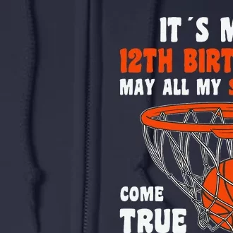 12 Year Old Happy 12th Birthday Basketball 12th Birthday Full Zip Hoodie